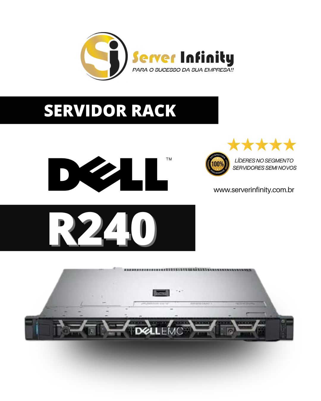Servidor Dell PowerEdge R240 Rack 1U – 14ª Geração